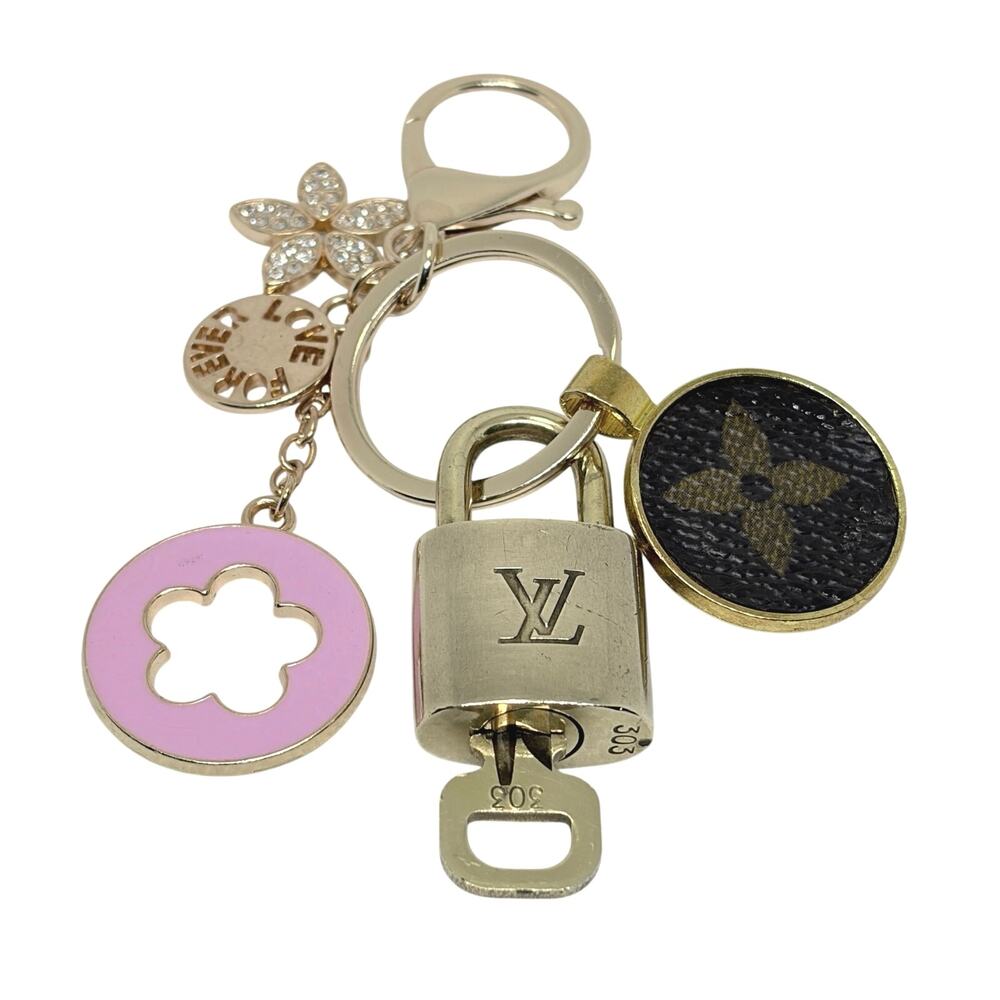 Louis Vuitton Lock & Key #303 w/a Monogram Canvas Charm & Pink Flower Keychain